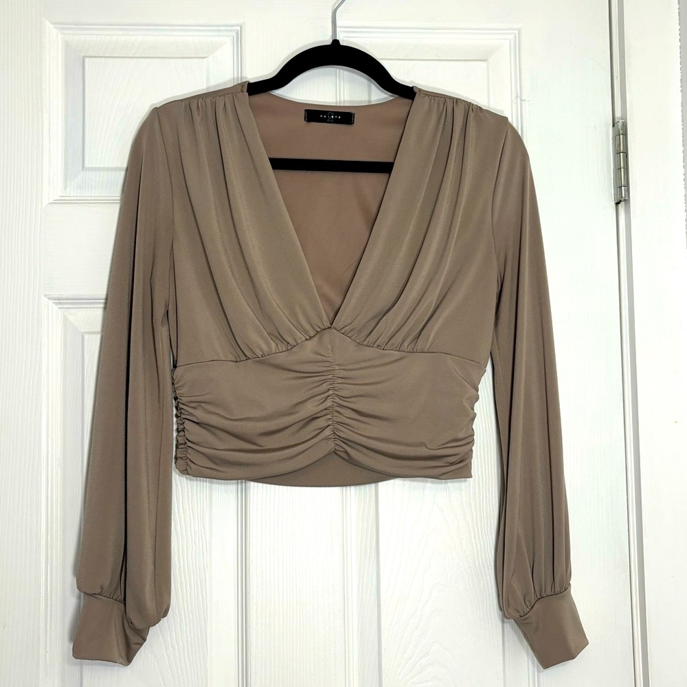 21 Saints Taupe Long Sleeve Crop Top